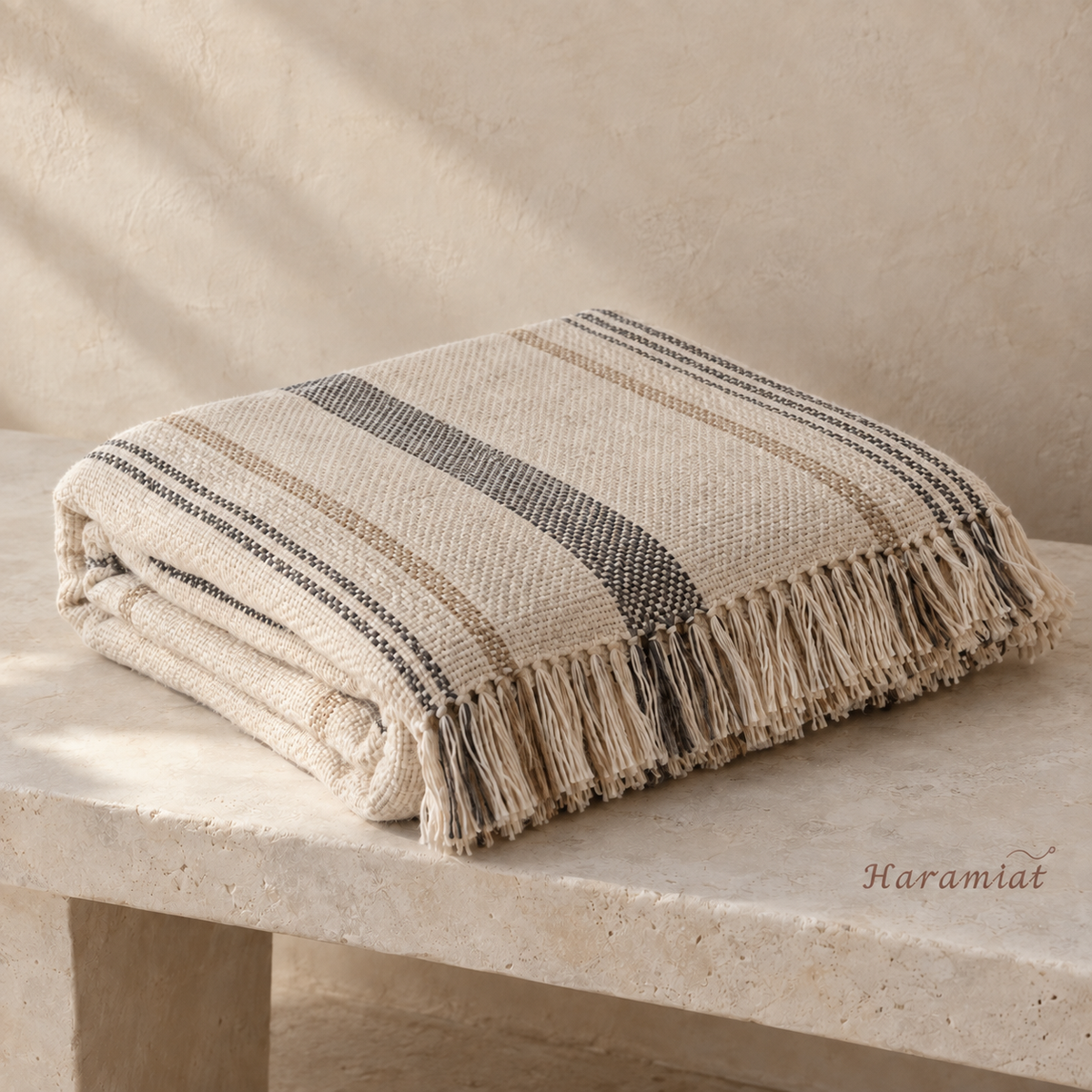 Handwoven Bhujodi Bed Throw - Natural