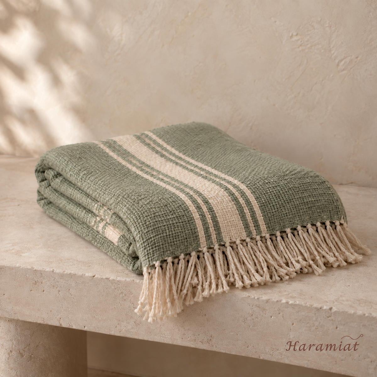 Handwoven Bhujodi Blanket - Olive